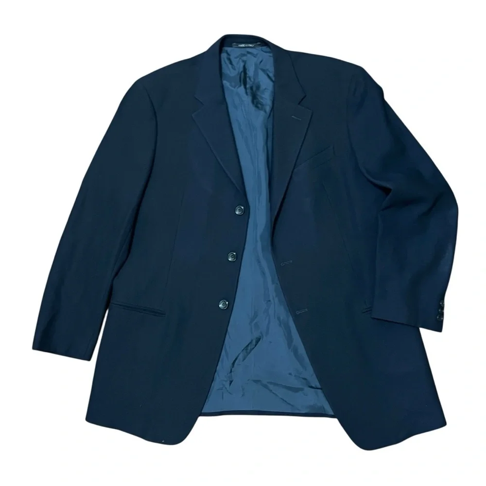 ARMANI COLLEZIONI Navy Blue Blazer Textured Suit Jacket 42R Wool Italy Made Coat